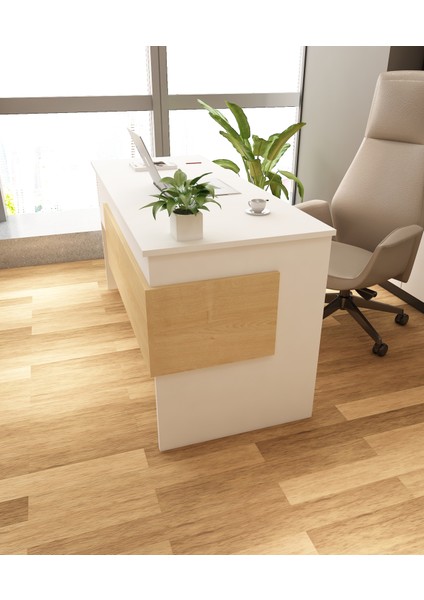 Karen Çalışma Ofis Masası | Beyaz - Safir Meşe