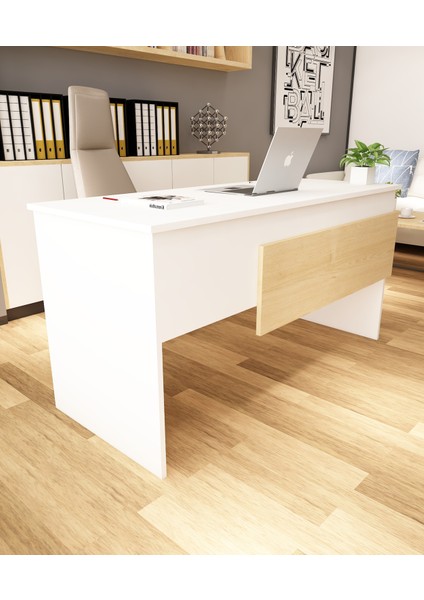 Karen Çalışma Ofis Masası | Beyaz - Safir Meşe fırsatları