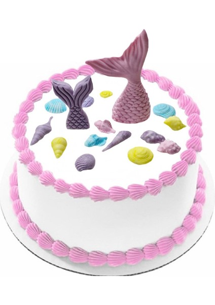 Şeker Hamurundan Pasta Tamamlayıcı Süs Balık Kuyrukları ve Deniz Yıldızları Kabuklar Modeli