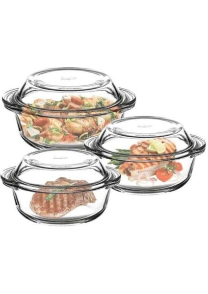 Turuncu Cam Tencere Seti, 3'lü, Dayanıklı ve Şık Mutfak Gereçleri