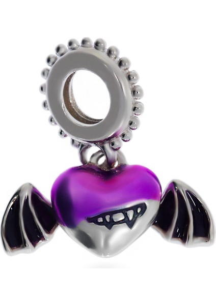 Kadın Uçan Yarasa Kalp Model Gümüş Charm