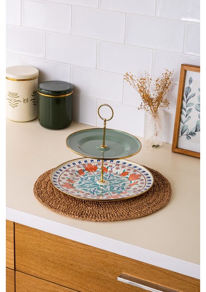 Yeşil Emaye Katlı Kurabiye Kutusu 21X29 Cm, Şık ve Kullanışlı Tasarım