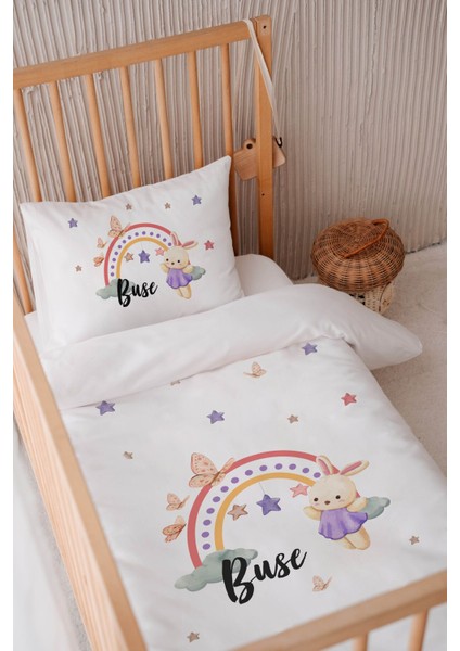 %100 Pamuk Saten Isimli Özel Tasarım Bebek Yatak Nevresim Takımı 100X150