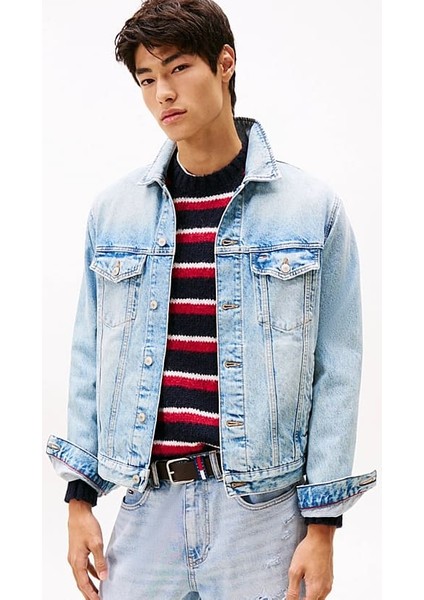 Erkek Ryan Back Logolu Kot Kamyoncu Ceketi - Açık Mavi