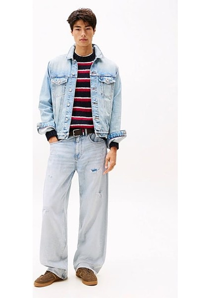 Erkek Ryan Back Logolu Kot Kamyoncu Ceketi - Açık Mavi fiyatları