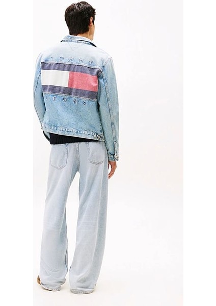 Erkek Ryan Back Logolu Kot Kamyoncu Ceketi - Açık Mavi modelleri