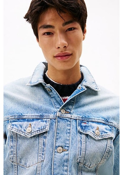 Erkek Ryan Back Logolu Kot Kamyoncu Ceketi - Açık Mavi fırsatları