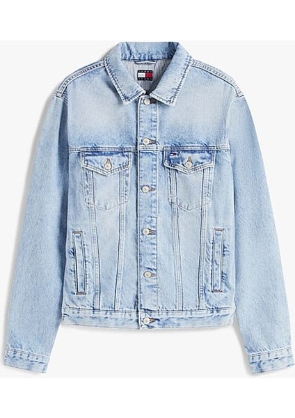 Erkek Ryan Back Logolu Kot Kamyoncu Ceketi - Açık Mavi