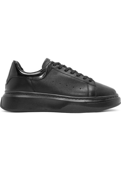 Erkek Siyah Bağcıklı Kalın Tabanlı Deri Sneaker 25WFD675318