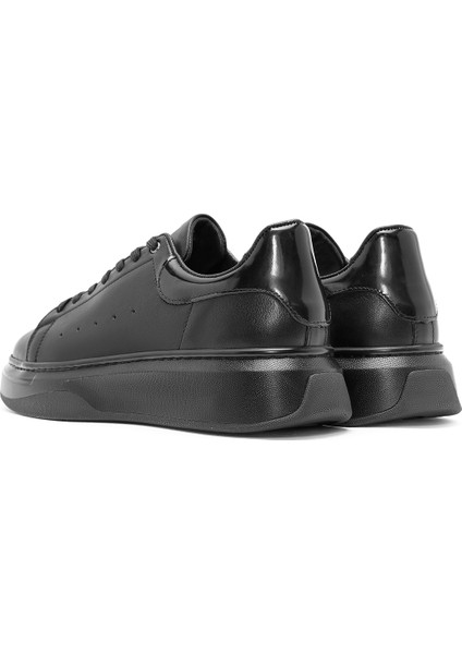 Erkek Siyah Bağcıklı Kalın Tabanlı Deri Sneaker 25WFD675318 indirimleri