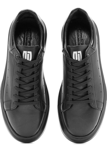 Erkek Siyah Bağcıklı Kalın Tabanlı Deri Sneaker 25WFD675318