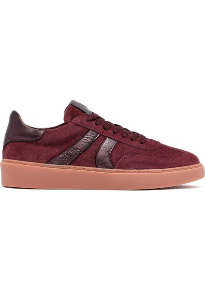 Kadın Bordo Bağcıklı Süet Deri Sneaker 25AFD370910