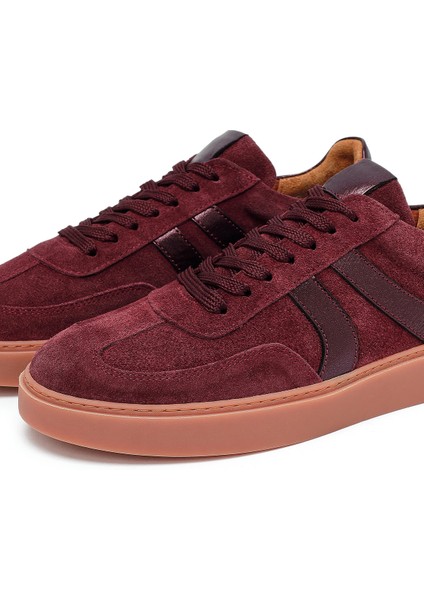 Kadın Bordo Bağcıklı Süet Deri Sneaker 25AFD370910