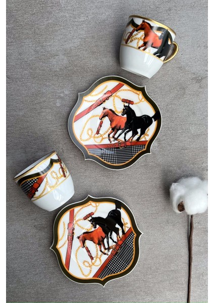 At Desenli Çift Kişilik Şık Kahve Fincan Takımı, Zarif ve Kullanışlı. fiyatları