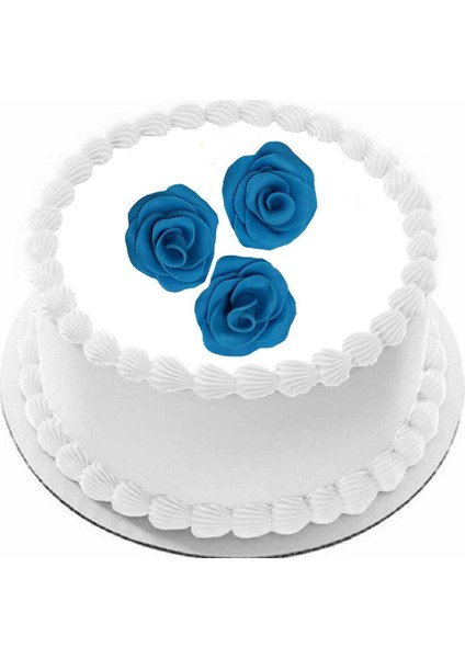 Yenilebilir Pasta Süslemesi Koyu Mavi Şeker Hamurundan Gül 3 Adet Gelecek 4- 5 cm Ebatında