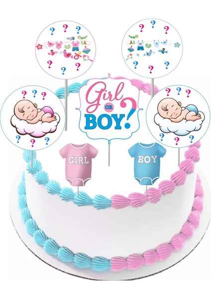 Kızmı Erkek Mi Pasta Kürdanı Set Kuşe Kağıda Baskı Görseldeki Gibi Gelecektir