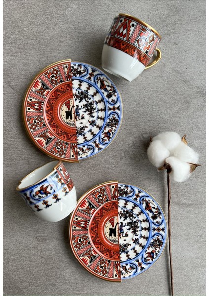 2 Kişilik Porselen Kahve Fincan Takımı, Beyaz, Şık ve Zarif Sunum Seti