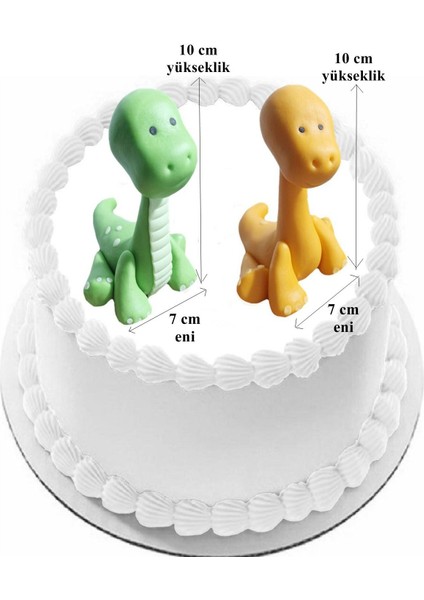 Şeker Hamurundan Turuncu ve Yeşil Renk Sevimli Dinazorlar Pasta Süsü 7X10 cm Ebat 2 Adet Gelecek fiyatları