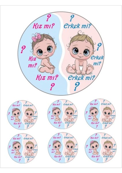 Yenilebilir Pasta Resmi Kızmı Erkekmi Pirinç Kağıdından 6- 8- 10 Kişilik Pastaya Uygun 16 cm