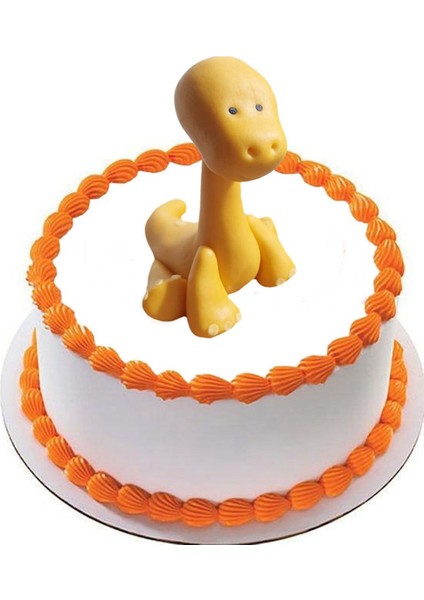 Şeker Hamurundan Turuncu Renk Sevimli Dinazor Pasta Süsü 7X10 cm Ebat 1 Adet Gelecek