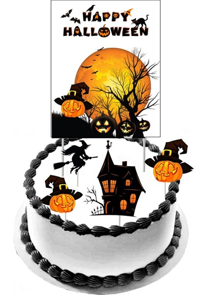 Cadılar Bayramı Pasta Kürdanı Set Kuşe Kağıda Baskı Görseldeki Gibi Gelecektir