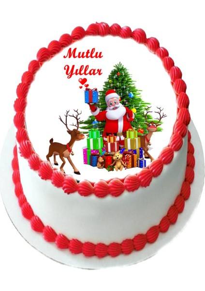 Yenilebilir Pasta Resmi Yılbaşı Pastası Pasta Resmi 6- 8- 10 Kişilik Pastaya Uygun 16 cm fiyatları