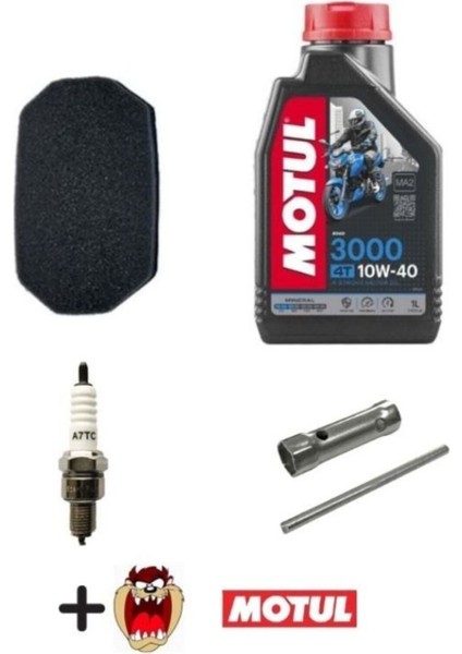 Cup Motosiklet Bakım Seti Motul 3000 10W40 Yağ+Buji+Buji Anahtarı+Hava Filtre Süngeri+Tzmnya Motul