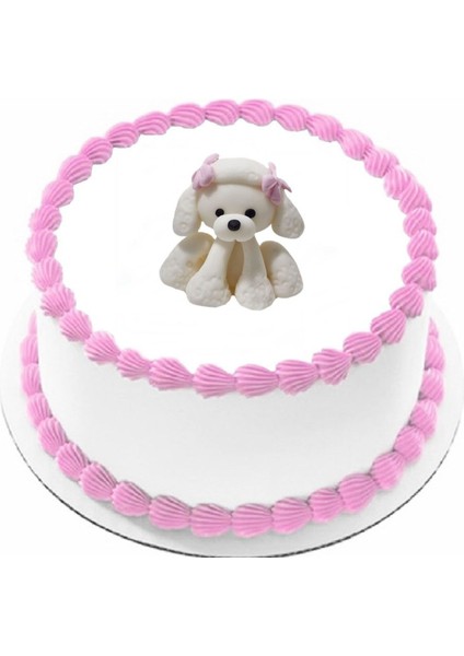 Şeker Hamurundan Pasta Tamamlayıcı Süs Pembe Fiyonklu Köpek Modelli Figür