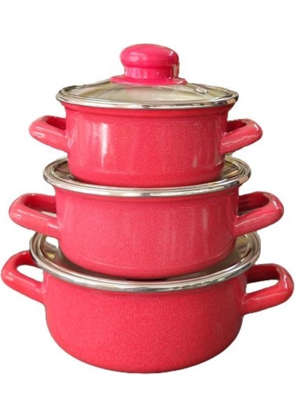 Pembe 3'lü Tencere Seti, 12CM-14CM-16CM, Şık ve Kullanışlı Küçük Boy Ürün