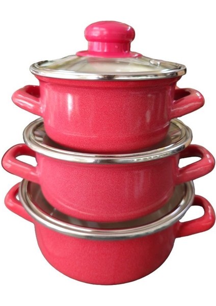Pembe 3'lü Tencere Seti, 12CM-14CM-16CM, Şık ve Kullanışlı Küçük Boy Ürün fiyatları