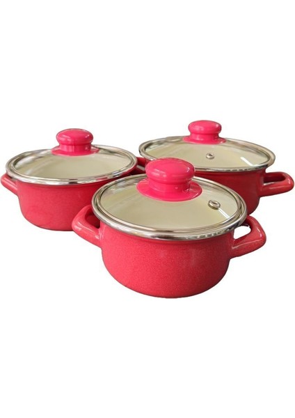 Pembe 3'lü Tencere Seti, 12CM-14CM-16CM, Şık ve Kullanışlı Küçük Boy Ürün modelleri