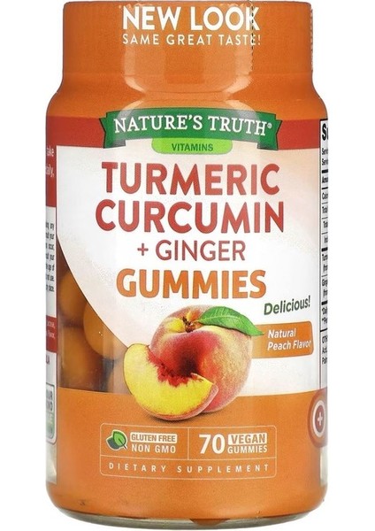 Turmeric Curcumin + Ginger, Natural Peach, 70 Vegan Gummies