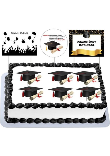 Mezuniyet Pasta Kürdanı Set Kuşe Kağıda Baskı Görseldeki Gibi Gelecektir