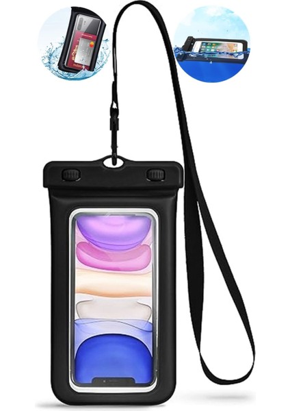 Siyah Su Geçirmez Telefon Kılıfı, Balonlu ve Sualtı Kullanımı Için Koruyucu