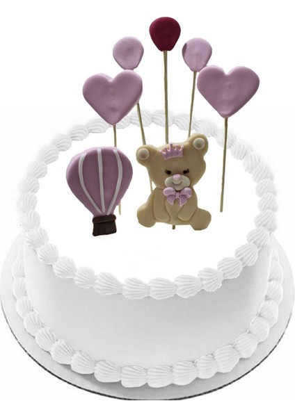 Şeker Hamurundan Pasta Tamamlayıcı Pembe Ayıcık Modeli Set