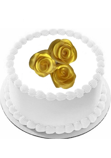 Yenilebilir Pasta Süslemesi Gold Şeker Hamurundan Gül 3 Adet Gelecek 4- 5 cm Ebatında