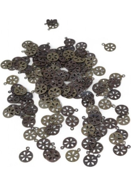 Çiçekli Koyu Bakır 10 mm Yandan Delikli Pirinç Payet (30 gr 115 Adet)