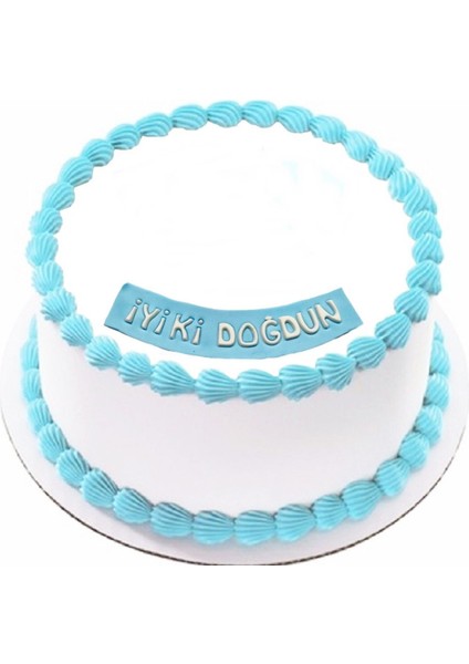 Şeker Hamurundan Iyi Ki Doğdun Yazı Mavi Üzerine Beyaz Renk Pasta Süsü fiyatları
