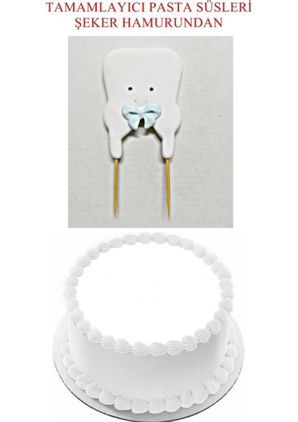 Şeker Hamurundan Pasta Tamamlayıcı Süs Ilk Diş Modeli Mavili