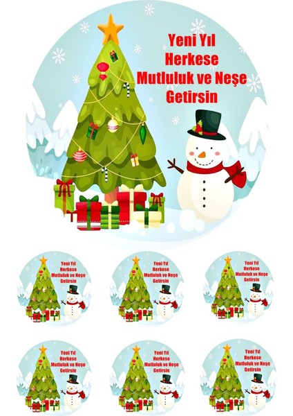 Yenilebilir Pasta Resmi Yılbaşı Pastası Pasta Resmi 6- 8- 10 Kişilik Pastaya Uygun 16 cm