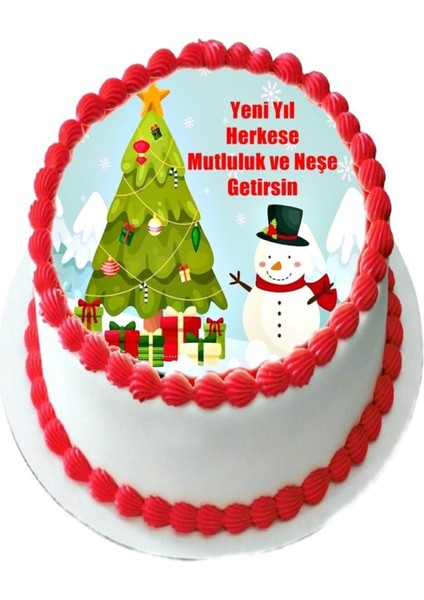 Yenilebilir Pasta Resmi Yılbaşı Pastası Pasta Resmi 6- 8- 10 Kişilik Pastaya Uygun 16 cm fiyatları