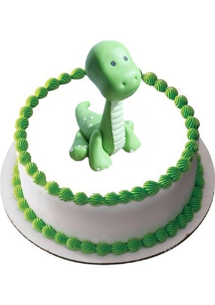Şeker Hamurundan Yeşil Renk Sevimli Dinazor Pasta Süsü 7X10 cm Ebat 1 Adet Gelecek