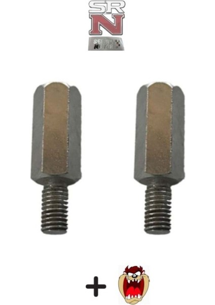 Motosiklet Ayna Uzatma Aparatı Alt 10 mm Ters Diş - Üst 10 mm Düz Diş 2 Adet + Stcker