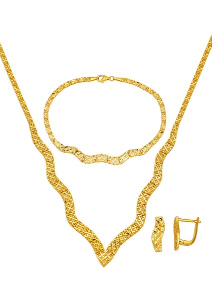 Yaşam Çiçeği Kıvrımlı Altın Düğün Seti