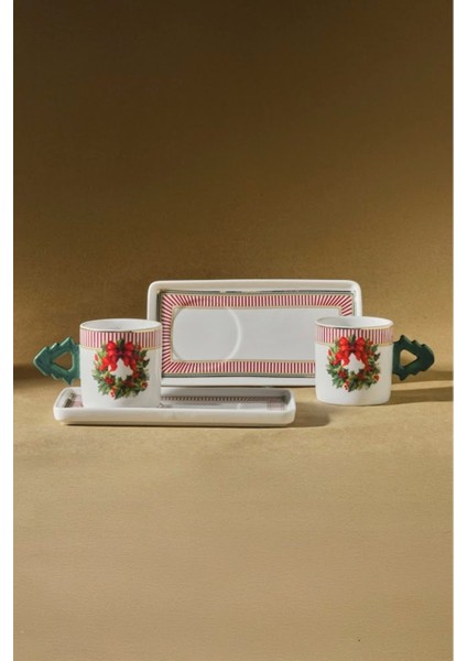 Yılbaşı Temalı 2 Kişilik Beyaz Kahve Fincanı 100 Ml, Şık ve Kullanışlı Tasarım