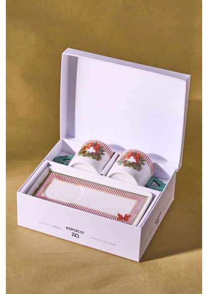 Yılbaşı Temalı 2 Kişilik Beyaz Kahve Fincanı 100 Ml, Şık ve Kullanışlı Tasarım