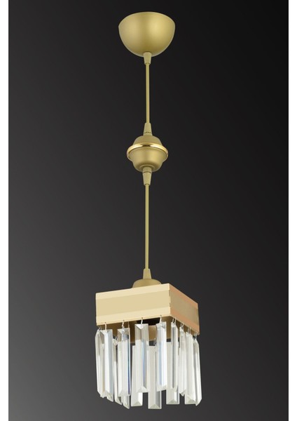 Şık Sarkıt Kristal Taşlı Sarı Şeritli Kare Avize fiyatları