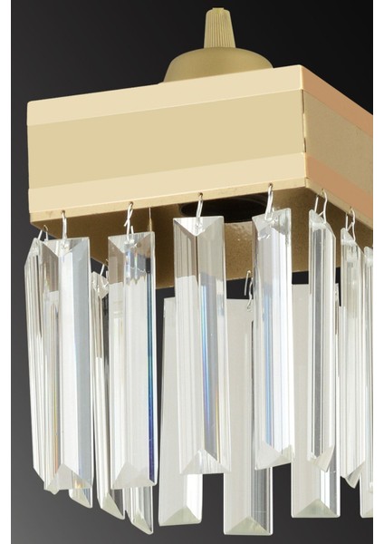 Şık Sarkıt Kristal Taşlı Sarı Şeritli Kare Avize fırsatları