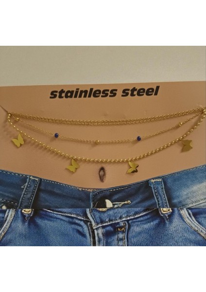 Kadın Kelebek Detaylı Çelik Bel Zinciri