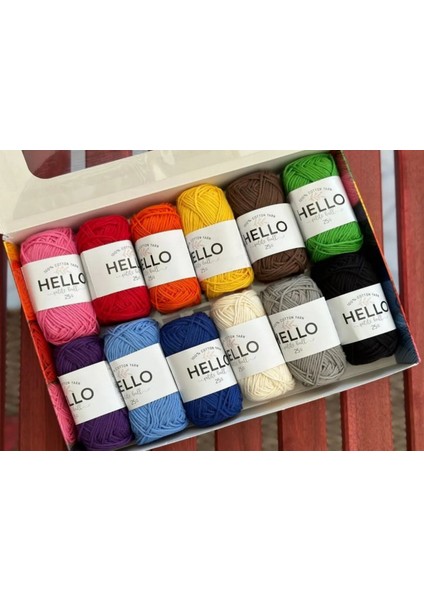 Hello 12'li Ip Seti, Canlı Renkler, Punch Ipi, Amigurumi Ipi, Tığ Işi Assortmen